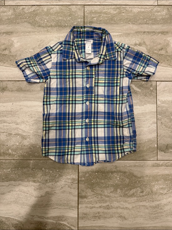Carter's Other - Carter's Blue, White & Green Plaid Short-Sleeve Button-Up Shirt